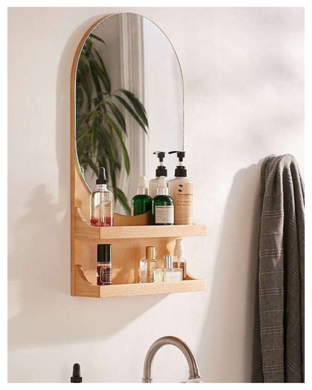 Arched Wooden Wall Mirror